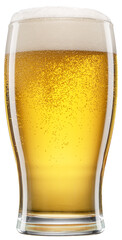 Glass of beer with white foam and gas bubbles isolated on white background. File contains clipping path.