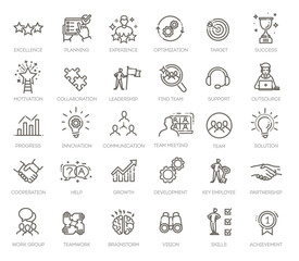 Simple Set of Team Work Related Vector Line Icons.
