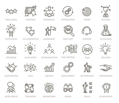 Simple Set of Team Work Related Vector Line Icons.