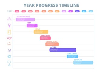 Project timeline graph. Chart startup development, business process progress. Step by step work management, investment planning utter vector concept