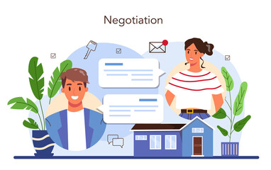 Real estate agency service. Property buying and selling business.