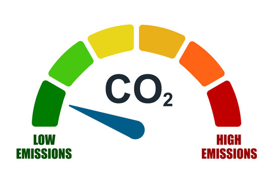Reduce CO2 level concept. Carbon dioxide emissions control, CO2 level to the min position - stock vector