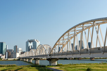 Bridge over Yodo river for the center of Osaka city