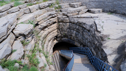 Belum Caves entrance, Kolimigundla, Andhra Pradesh, India. Belum caves are the largest and longest...