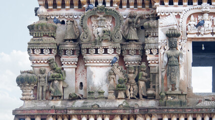 Sculptures on Shri Rama Chandra temple Gopura, Ammapalli, Shamshabad, Telangana, India