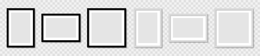 Set realistic picture photo frame mockup, wall presentation, frame with shadow, blank frame border mockups, isolated pictures frames mock-up in different forms - stock vector © dlyastokiv
