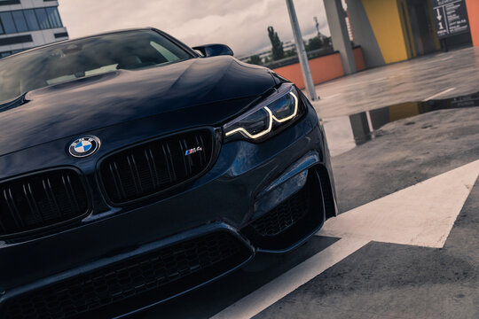 BMW M4 F82 in a blue color. Kyiv, Ukraine - September 2021.