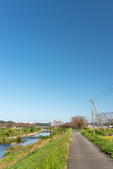 Fototapeta na wymiar Muko river running through Sanda city in Hyogo, Japan