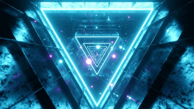 Seamless loop motion graphic of flying into triangle digital tunnel