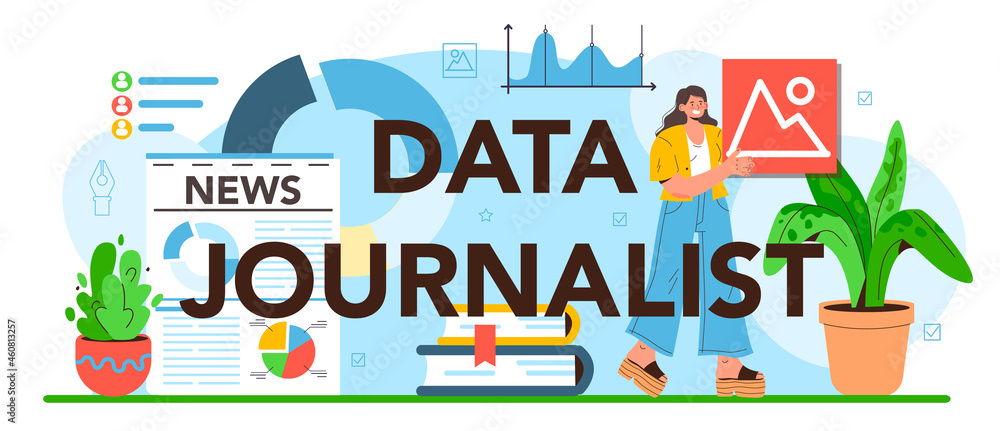 Poster data journalist typographic header. big data filtering and analysis.