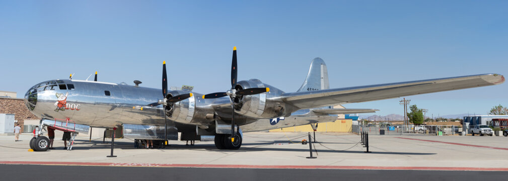 Inyokern Airport, California, USA - Ocyober 1, 2021: image of B-29 DOC shown on display.