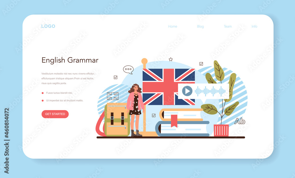 Poster english class web banner or landing page. study foreign languages