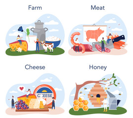 Obraz premium Farm product set. Farming food production. Village groceries. Agriculture