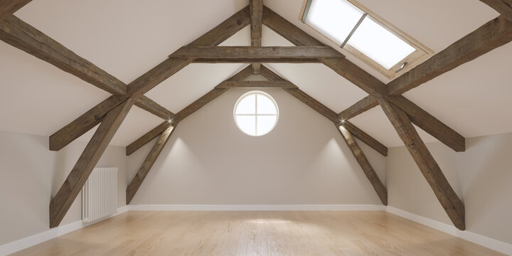 Pi&egrave;ce vide en sous pente. Rendu 3D