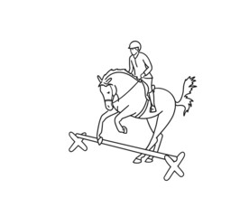 Fototapeta na wymiar Line art of a girl rides a horse for colour books