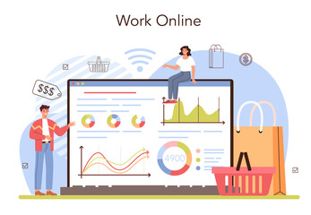 Commercial activities online service or platform. Entrepreneur stocktaking