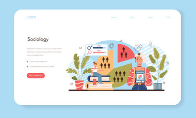 Fototapeta premium Sociology school subject web banner or landing page. Students studying society