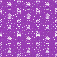 White outline cactus seamless pattern with purple background.