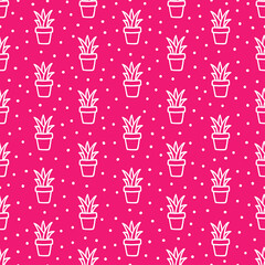 Pink seamless pattern with hand drawn succulents