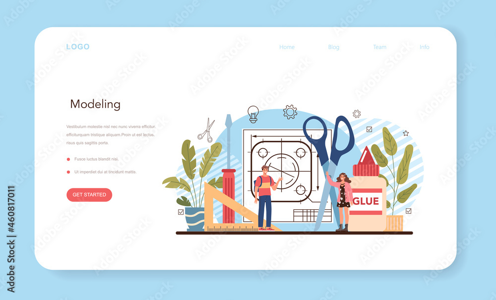 Poster crafting and modeling school course web banner or landing page.
