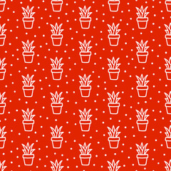 Red seamless pattern with hand drawn succulents