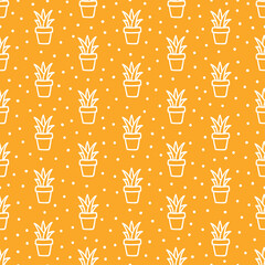 Orange seamless pattern with hand drawn succulents.