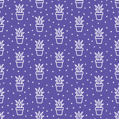 White outline cactus seamless pattern with purple background.