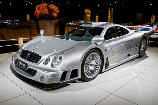 Mercedes-AMG CLK-GTR sports car showcased at the Autosalon Motor Show. 