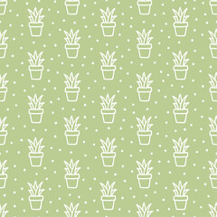 Light green seamless patterns with white hand-drawn succulents