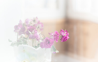 a delicate pleasant bouquet of withered dry burgundy roses on the loggia - the background of the interior in the apartment, renovation, style