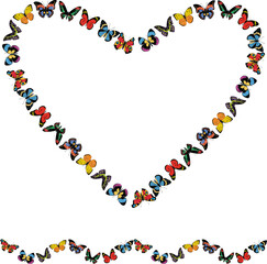 Decorative heart shape from variows drawn colorful butterflies