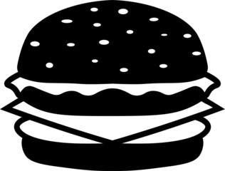 Burger icon, black vector isolated on white background, sillouette logo, Burger transparent sign , Fast Food Symbols, lined elements in outline style