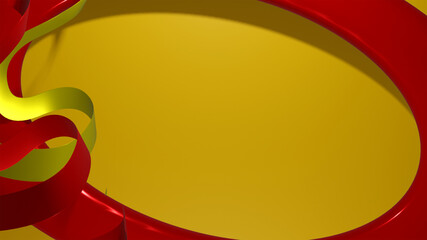 yellow background with circular red frame. 3d rendering