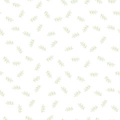 White seamless pattern with flower and leaves.