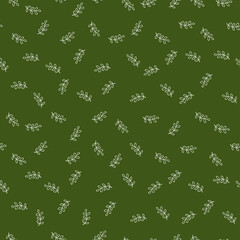 Green seamless pattern with flower and leaves.