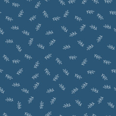 Navy seamless pattern with white flower leaves.