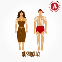 Set of alphabet  "A" cartoon characters in traditional clothes.