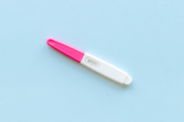 Pregnancy test top view. Pregnancy and female health care concept