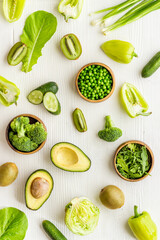 Green vegetables layout. Vegetarian food background