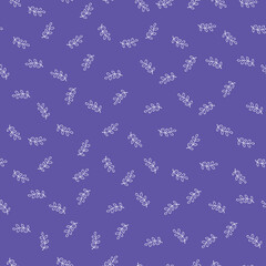 Purple seamless pattern with flower and leaves.