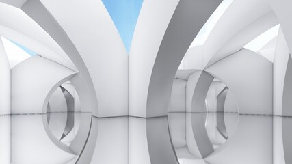 Architecture background white arched interior 3d render