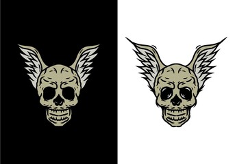 Brown color of skull head with wing illustration