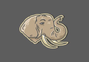 Brown illustration color of elephant head on grey background