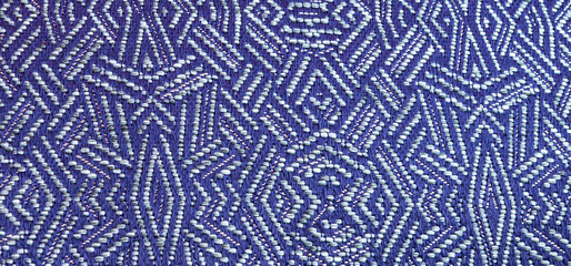 Blue and white geometric fabric texture background. Luxury upholstery fabrics pattern.