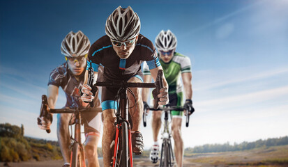 Fototapeta Sport background. Athletic mans cycling road bike.  obraz