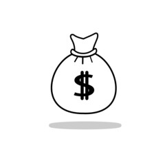 Money bag icon with dollar symbol, flat style and line design