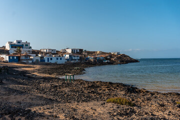 Fototapeta premium Beach of the fishing village of Majanicho, north of the island of Fuerteventura, Canary Islands. Spain