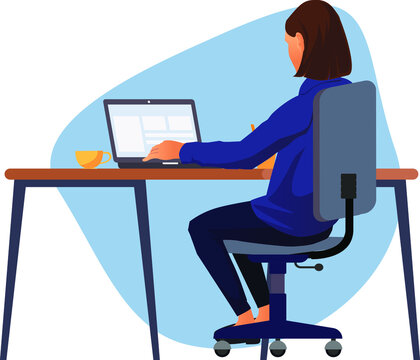 Business Woman At Work Office Worker Woman Behind The A Work Desk One Third View Vector Illustration Charactor