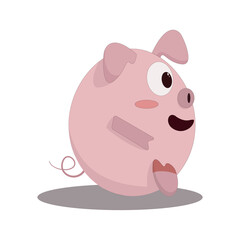 Obraz na płótnie Canvas happy little cute pink pig sitting on the floor