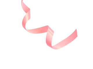 curled pink ribbon isolated on white background close up for greeting card saint valentines day mothers day.